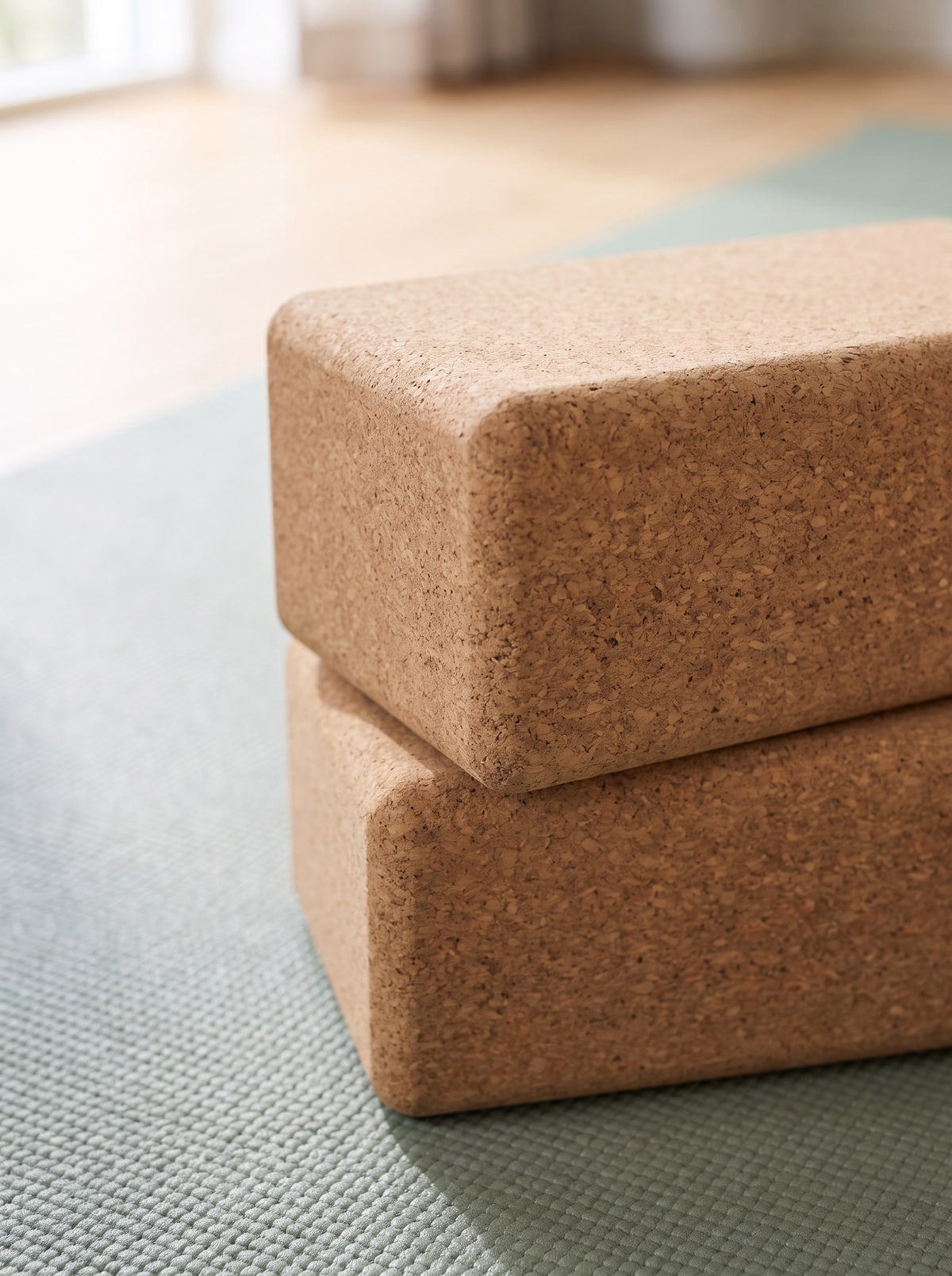 Close-up of the granular natural cork texture and rounded edges