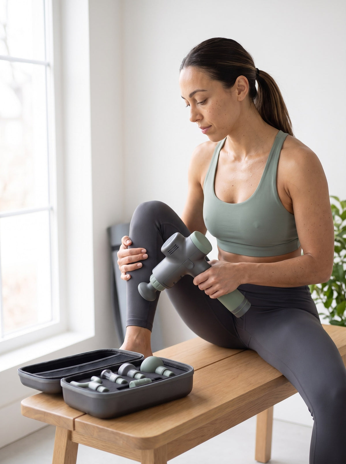 Pulse Pro Massage Gun used on the calf after training